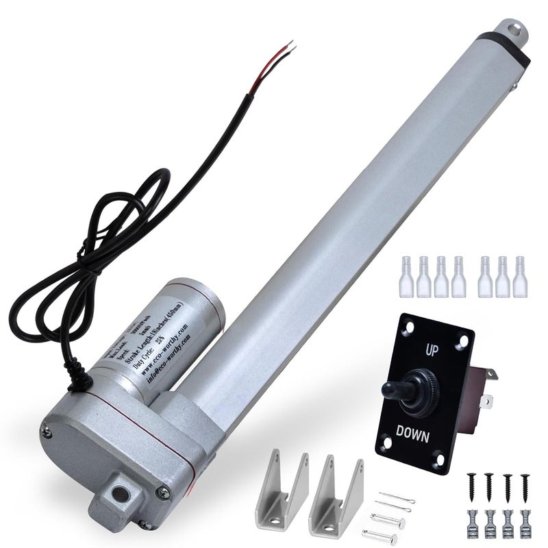 DC HOUSE 8 Inch (8") Stroke Linear Actuator 12V High Speed Actuator Motor 3000N/660lbs with Brackets Mounting DC 12V Linear Actuator with Reverse Polarity Toggle Switch - Image 1